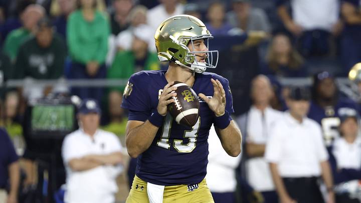 Notre Dame Fighting Irish quarterback CJ Carr. Notre Dame Fighting Irish quarterback CJ Carr.