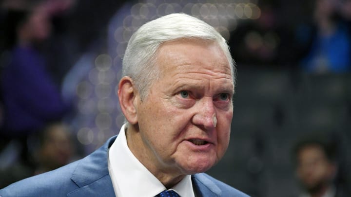 Mar 15, 2019; Los Angeles, CA, USA; LA Clippers executive board member Jerry West reacts in the first half against the Chicago Bulls at the Staples Center. Mandatory Credit: Kirby Lee-USA TODAY Sports