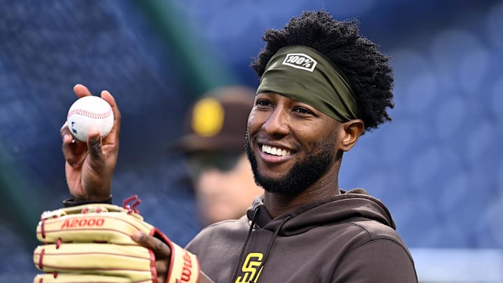 Oct 22, 2022; Philadelphia, Pennsylvania, USA; San Diego Padres left fielder Jurickson Profar (10) Oct 22, 2022; Philadelphia, Pennsylvania, USA; San Diego Padres left fielder Jurickson Profar (10)