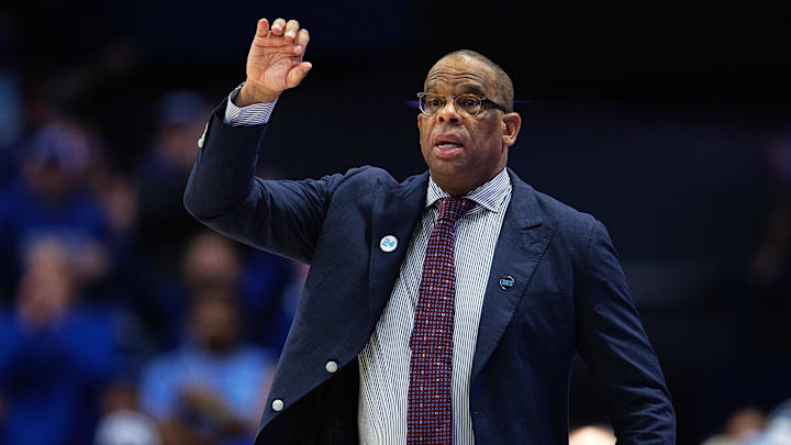 Dec 2, 2025; Lexington, Kentucky, USA; North Carolina Tar Heels head coach Hubert Davis watches the action across the court during the second half against the Kentucky Wildcats at Rupp Arena at Central Bank Center. Mandatory Credit: Jordan Prather-Imagn Images
