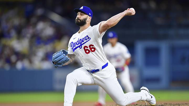 May 13, 2026; Los Angeles, California, USA; Los Angeles Dodgers pitcher Tanner Scott (66) delivers a pitch in the eighth inning against the San Francisco Giants at Dodger Stadium. Mandatory Credit: Gary A. Vasquez-Imagn Images May 13, 2026; Los Angeles, California, USA; Los Angeles Dodgers pitcher Tanner Scott (66) delivers a pitch in the eighth inning against the San Francisco Giants at Dodger Stadium. Mandatory Credit: Gary A. Vasquez-Imagn Images