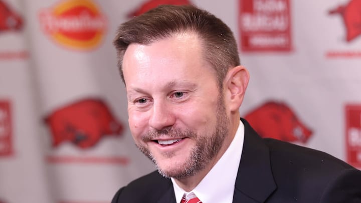 Arkansas Razorbacks coach Ryan Silverfield during his introductory press conference at Frank Broyles Center in Fayetteville, Ark.