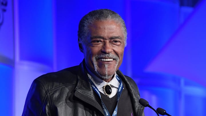Sep 6, 2016; Los Angeles, CA, USA; Los Angeles Rams former defensive tackle Rosey Grier at kickoff for charity luncheon at the Westin Bonaventure Hotel. Mandatory Credit: Kirby Lee-Imagn Images