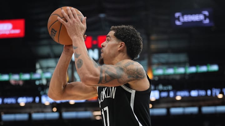 Oct 26, 2025; San Antonio, Texas, USA; Brooklyn Nets forward Michael Porter Jr. (17) shoots in the second half against the San Antonio Spurs at Frost Bank Center. Mandatory Credit: Daniel Dunn-Imagn Images