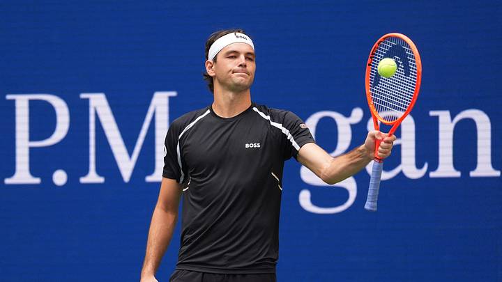 Taylor Fritz reacts during his third round match at the 2026 US Open  IMAGN IMAGES via Reuters/Robert Deutsch