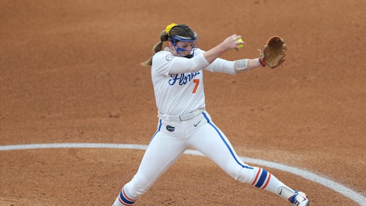 May 7, 2025; Athens, GA, USA; Florida starting pitcher/relief pitcher Keagan Rothrock (7) pitches during a game against Ole Miss at Jack Turner Stadium. Mandatory Credit: Mady Mertens-Imagn Images