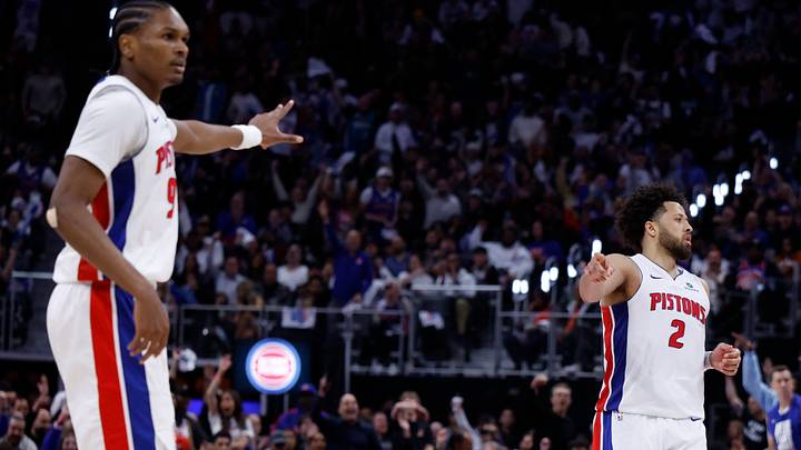 Apr 29, 2026; Detroit, Michigan, USA; Detroit Pistons guard Cade Cunningham (2) celebrates his three point basket with guard Ausar Thompson (9) in the second half against the Orlando Magic during game five of the first round of the 2026 NBA Playoffs at Little Caesars Arena. Mandatory Credit: Rick Osentoski-Imagn Images Apr 29, 2026; Detroit, Michigan, USA; Detroit Pistons guard Cade Cunningham (2) celebrates his three point basket with guard Ausar Thompson (9) in the second half against the Orlando Magic during game five of the first round of the 2026 NBA Playoffs at Little Caesars Arena. Mandatory Credit: Rick Osentoski-Imagn Images