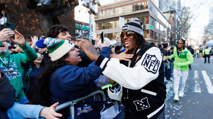 Feb 11, 2026; Seattle, WA, USA; Seattle Seahawks wide receiver Rashid Shaheed (22) interacts with fans during the Super Bowl LX parade. Mandatory Credit: Kevin Ng-Imagn Images Feb 11, 2026; Seattle, WA, USA; Seattle Seahawks wide receiver Rashid Shaheed (22) interacts with fans during the Super Bowl LX parade. Mandatory Credit: Kevin Ng-Imagn Images