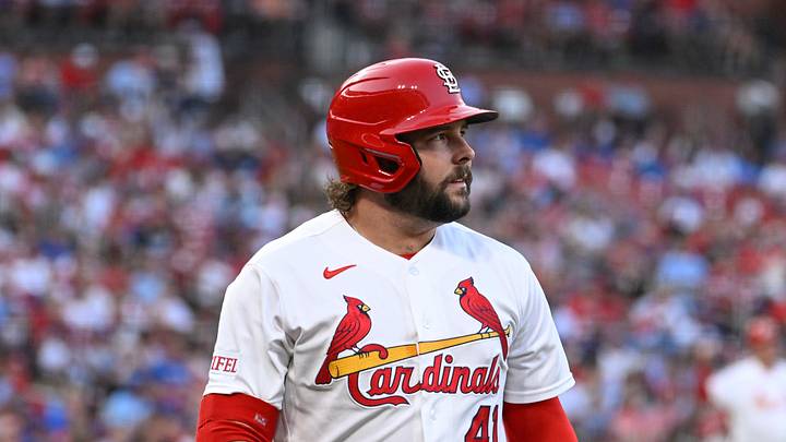 Jul 29, 2026; St. Louis, Missouri, USA; St. Louis Cardinals first baseman Alec Burleson (41) looks on after striking out against the Chicago Cubs in the fourth inning at Busch Stadium. Mandatory Credit: Joe Puetz-Imagn Images Jul 29, 2026; St. Louis, Missouri, USA; St. Louis Cardinals first baseman Alec Burleson (41) looks on after striking out against the Chicago Cubs in the fourth inning at Busch Stadium. Mandatory Credit: Joe Puetz-Imagn Images