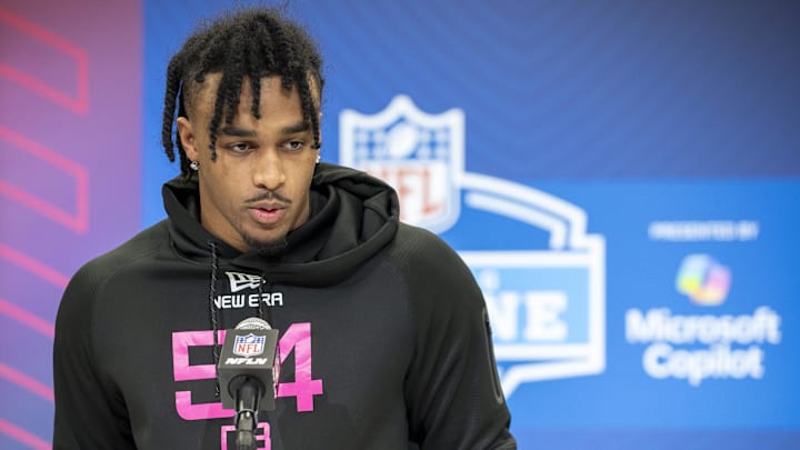 Feb 27, 2025; Indianapolis, IN, USA; Penn St defensive back Kevin Winston Jr (DB54) during the 2025 NFL Combine at Lucas Oil Stadium. Mandatory Credit: Tanner Pearson-Imagn Images Feb 27, 2025; Indianapolis, IN, USA; Penn St defensive back Kevin Winston Jr (DB54) during the 2025 NFL Combine at Lucas Oil Stadium. Mandatory Credit: Tanner Pearson-Imagn Images