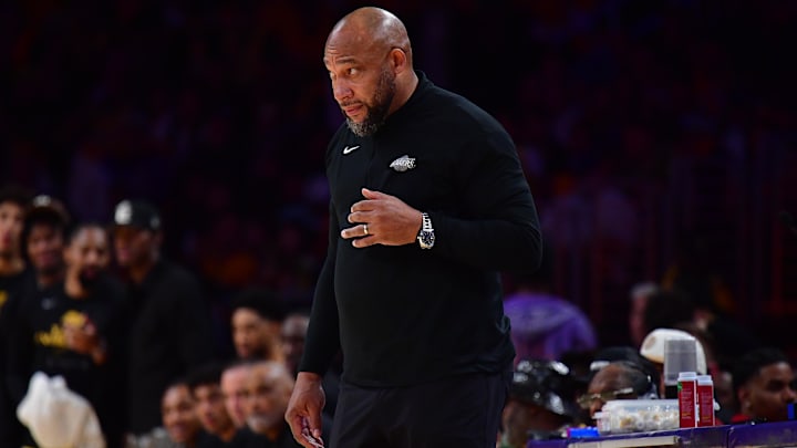 Apr 25, 2024; Los Angeles, California, USA; Los Angeles Lakers head coach Darvin Ham watches game Apr 25, 2024; Los Angeles, California, USA; Los Angeles Lakers head coach Darvin Ham watches game