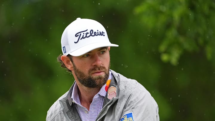 May 17, 2024; Louisville, Kentucky, USA; Cameron Young looks on before teeing off on the 10th hole during the second round of the PGA Championship golf tournament at Valhalla Golf Club. May 17, 2024; Louisville, Kentucky, USA; Cameron Young looks on before teeing off on the 10th hole during the second round of the PGA Championship golf tournament at Valhalla Golf Club.