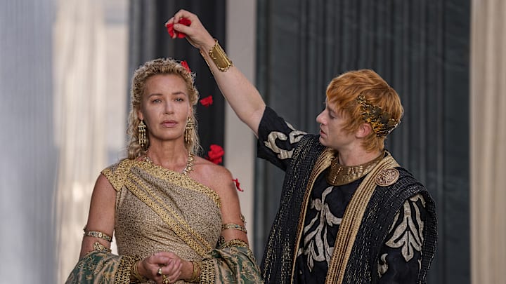 Connie Nielsen plays Lucilla and Joseph Quinn plays Emperor Geta in Gladiator II from Paramount Pictures. © 2024 Paramount Pictures.