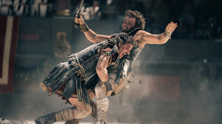 Pedro Pascal plays General Acacius and Paul Mescal plays Lucius in Gladiator II from Paramount Pictures. © 2024 Paramount Pictures.