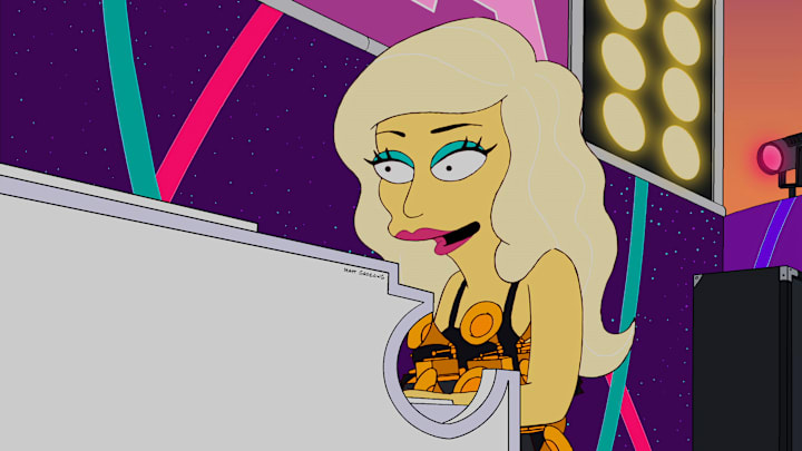 THE SIMPSONS: Lady Gaga (guest-voicing as herself) performs for the town of Springfield in the "Lisa Goes Gaga" season finale episode of THE SIMPSONS airing Sunday, May 20 (8:00-8:30 PM ET/PT) on FOX. THE SIMPSONS ™ and © 2012 TCFFC ALL RIGHTS RESERVED.