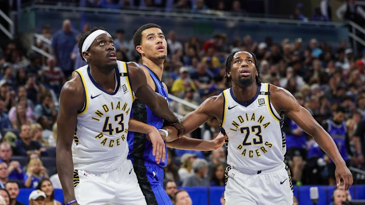 Mar 10, 2024; Orlando, Florida, USA; Indiana Pacers forward Pascal Siakam (43) forward Aaron Nesmith