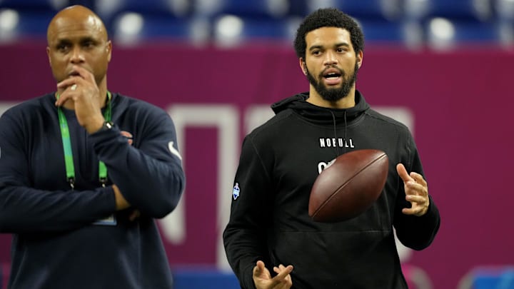 Mar 2, 2024; Indianapolis, IN, USA; Southern California quarterback Caleb Williams (QB14) during the