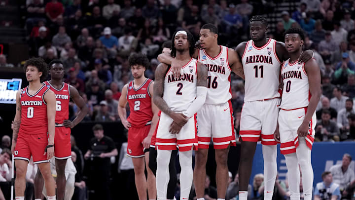 Mar 23, 2024; Salt Lake City, UT, USA; Arizona Wildcats guard Caleb Love (2), forward Keshad Johnson