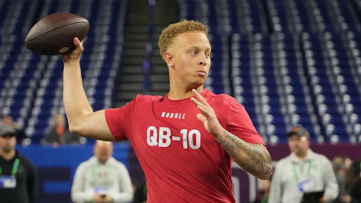 Mar 2, 2024; Indianapolis, IN, USA; South Carolina quarterback Spencer Rattler (QB10) during the