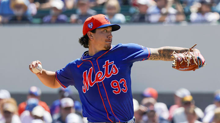 Mar 21, 2024; Lakeland, Florida, USA; New York Mets pitcher Dominic Hamel (93) pitches during the first inning against the Detroit Tigers at Publix Field at Joker Marchant Stadium. Mandatory Credit: Mike Watters-Imagn Images