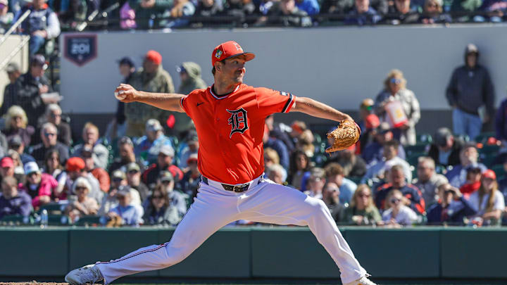 Feb 23, 2026; Lakeland, Florida, USA; Detroit Tigers pitcher Drew Anderson (38) pitches during the fourth inning against the Minnesota Twins at Publix Field at Joker Marchant Stadium. Mandatory Credit: Mike Watters-Imagn Images Feb 23, 2026; Lakeland, Florida, USA; Detroit Tigers pitcher Drew Anderson (38) pitches during the fourth inning against the Minnesota Twins at Publix Field at Joker Marchant Stadium. Mandatory Credit: Mike Watters-Imagn Images