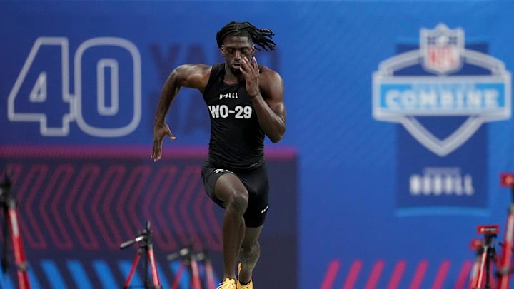 Mar 2, 2024; Indianapolis, IN, USA; Louisiana State wide receiver Brian Thomas (WO29) during the