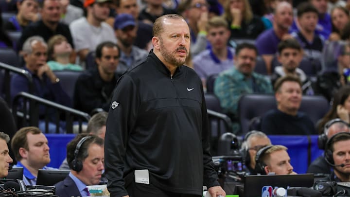 Dec 27, 2024; Orlando, Florida, USA; New York Knicks head coach Tom Thibodeau reacts after a call during the second quarter against the Orlando Magic at Kia Center. Mandatory Credit: Mike Watters-Imagn Images Dec 27, 2024; Orlando, Florida, USA; New York Knicks head coach Tom Thibodeau reacts after a call during the second quarter against the Orlando Magic at Kia Center. Mandatory Credit: Mike Watters-Imagn Images