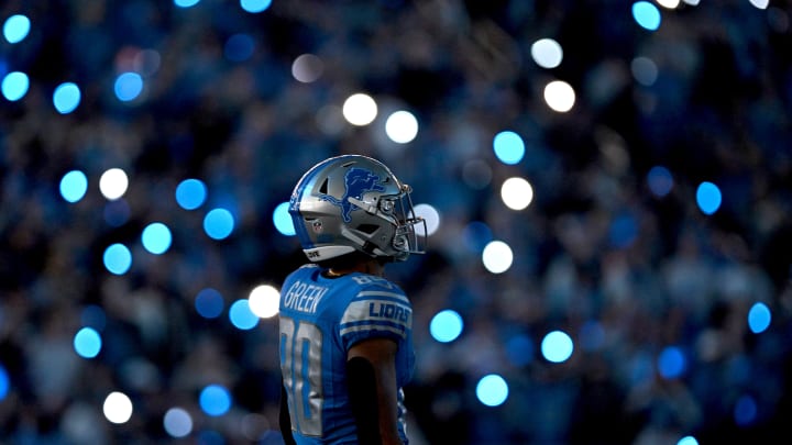 Jan 14, 2024; Detroit, Michigan, USA; Detroit Lions wide receiver Antoine Green (80) during the second half of a 2024 NFC wild card game against the Los Angeles Rams at Ford Field. Mandatory Credit: Lon Horwedel-USA TODAY Sports