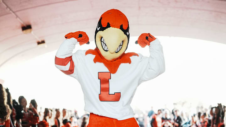 The Louisville mascot flexes before the game against Clemson at L&N Stadium Friday. Nov. 14, 2025