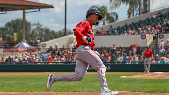 Boston Red Sox second baseman Kristian Campbell (28) rounds third during the first inning against the Detroit Tigers at Publix Field at Joker Marchant Stadium in 2025.