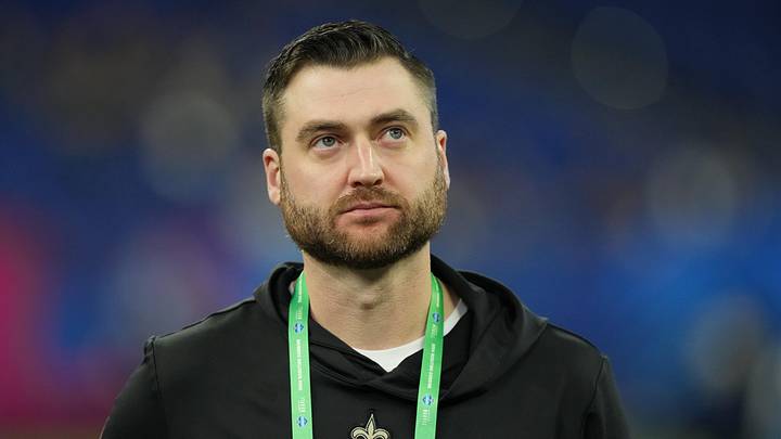 Mar 2, 2024; Indianapolis, IN, USA; New Orleans Saints quarterbacks coach Andrew Janocko during the 2024 NFL Combine at Lucas Oil Stadium. Mandatory Credit: Kirby Lee-Imagn Images Mar 2, 2024; Indianapolis, IN, USA; New Orleans Saints quarterbacks coach Andrew Janocko during the 2024 NFL Combine at Lucas Oil Stadium. Mandatory Credit: Kirby Lee-Imagn Images