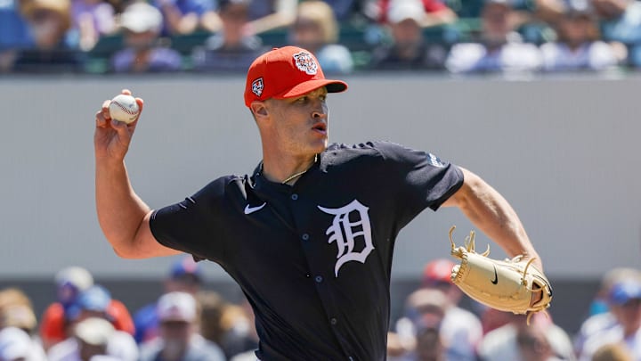 Mar 21, 2024; Lakeland, Florida, USA; Detroit Tigers starting pitcher Matt Manning (25) pitches