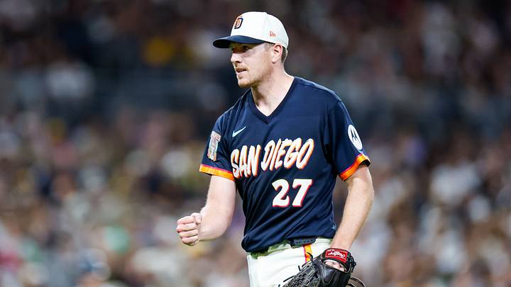 Sep 18, 2026; San Diego, California, USA;  San Diego Padres starting pitcher Nick Pivetta (27) walks off the field during the fourth inning against the Miami Marlins at Petco Park.  Mandatory Credit: David Frerker-Imagn Images