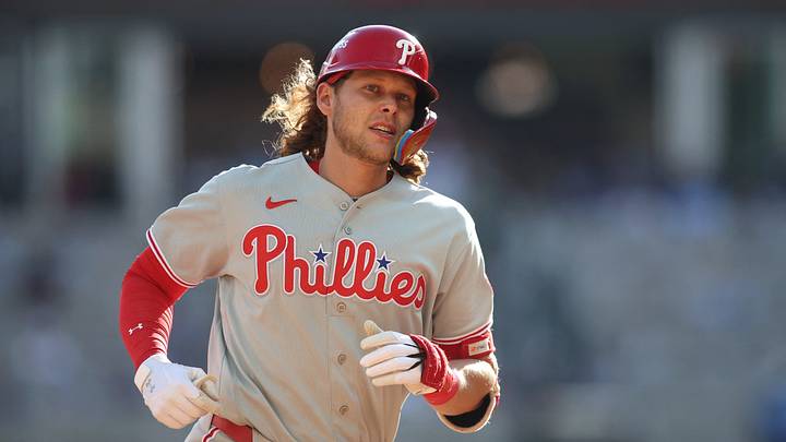 Sep 30, 2026; Cumberland, Georgia, USA; Philadelphia Phillies first baseman Alec Bohm (28) rounds the bases after hitting a solo home run against the Atlanta Braves in the tenth inning during game two of the Wildcard round for the 2026 MLB Playoffs at Truist Park. Mandatory Credit: Brett Davis-Imagn Images Sep 30, 2026; Cumberland, Georgia, USA; Philadelphia Phillies first baseman Alec Bohm (28) rounds the bases after hitting a solo home run against the Atlanta Braves in the tenth inning during game two of the Wildcard round for the 2026 MLB Playoffs at Truist Park. Mandatory Credit: Brett Davis-Imagn Images
