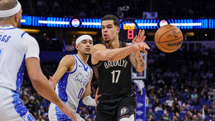 Feb 5, 2026; Orlando, Florida, USA; Brooklyn Nets forward Michael Porter Jr. (17) passes in front of Orlando Magic guard Anthony Black (0) during the first quarter at Kia Center. Mandatory Credit: Mike Watters-Imagn Images Feb 5, 2026; Orlando, Florida, USA; Brooklyn Nets forward Michael Porter Jr. (17) passes in front of Orlando Magic guard Anthony Black (0) during the first quarter at Kia Center. Mandatory Credit: Mike Watters-Imagn Images