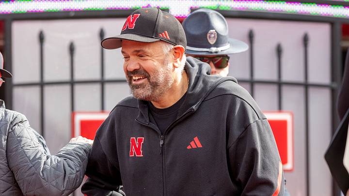 Nebraska football coach Matt Rhule smiles during the 2026 Red-White Spring Game. Nebraska football coach Matt Rhule smiles during the 2026 Red-White Spring Game.