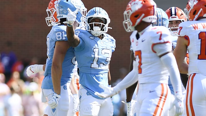 North Carolina wide receiver Jordan Shipp celebrating a first down vs. Clemson; Oct. 4, 2025 North Carolina wide receiver Jordan Shipp celebrating a first down vs. Clemson; Oct. 4, 2025