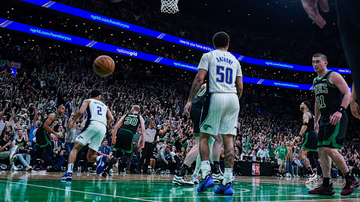 Apr 29, 2025; Boston, Massachusetts, USA; The crowd reacts after Boston Celtics center Al Horford (42) makes a three point basket against the Orlando Magic in the third quarter during game five of first round for the 2025 NBA Playoffs at TD Garden. Mandatory Credit: David Butler II-Imagn Images