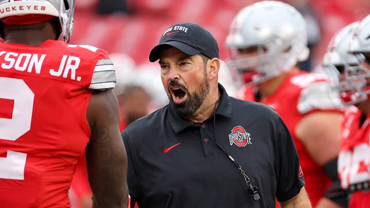 Oct 10, 2026; Columbus, Ohio, USA; Ohio State Buckeyes head coach Ryan Day greets defensive end Kenyatta Jackson Jr. (2) before the game against the Maryland Terrapins at Ohio Stadium. Mandatory Credit: Joseph Maiorana-Imagn Images Oct 10, 2026; Columbus, Ohio, USA; Ohio State Buckeyes head coach Ryan Day greets defensive end Kenyatta Jackson Jr. (2) before the game against the Maryland Terrapins at Ohio Stadium. Mandatory Credit: Joseph Maiorana-Imagn Images