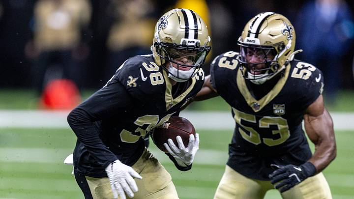 Aug 15, 2026; New Orleans, Louisiana, USA; New Orleans Saints cornerback Jayden Price (38) intercepts a pass by Jacksonville Jaguars quarterback Carter Bradley (10) during the first half at Caesars Superdome. Mandatory Credit: Stephen Lew-Imagn Images Aug 15, 2026; New Orleans, Louisiana, USA; New Orleans Saints cornerback Jayden Price (38) intercepts a pass by Jacksonville Jaguars quarterback Carter Bradley (10) during the first half at Caesars Superdome. Mandatory Credit: Stephen Lew-Imagn Images