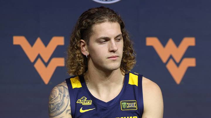 Oct 21, 2026; Kansas City, MO, USA; West Virginia player Finley Bizjack is interviewed during the big 12 Media Days at T-Mobile Center. Oct 21, 2026; Kansas City, MO, USA; West Virginia player Finley Bizjack is interviewed during the big 12 Media Days at T-Mobile Center.