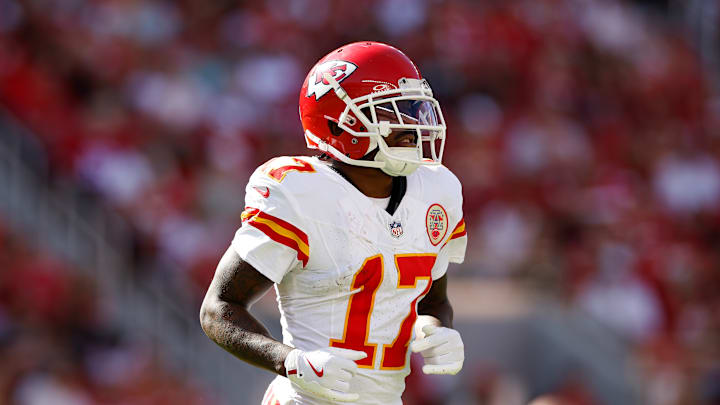 Former Chiefs WR Mecole Hardman in a game vs the San Francisco 49ers in 2024. 