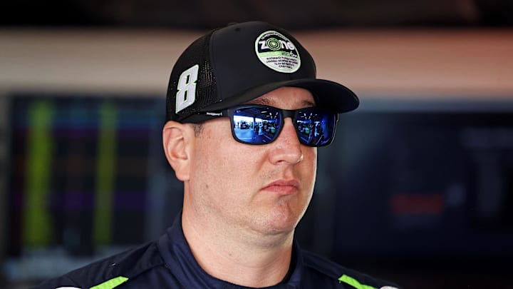 Feb 12, 2025; Daytona Beach, Florida, USA; NASCAR Cup Series driver Kyle Busch (8) during practice for the Daytona 500 at Daytona International Speedway. Mandatory Credit: Peter Casey-Imagn Images
