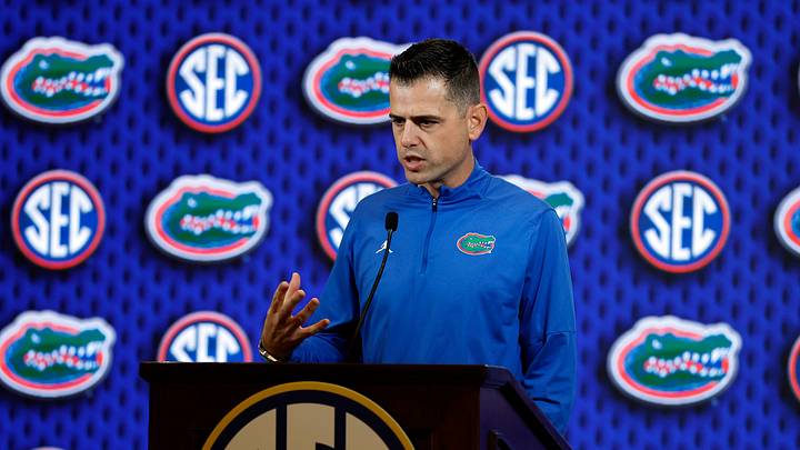Oct 14, 2026; Birmingham, AL, USA;  Florida Gators head coach Todd Golden speaks during the SEC Basketball Tipoff at Grand Bohemian Hotel Mountain Brook.  Mandatory Credit: Butch Dill-Imagn Images