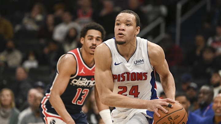 Jan 15, 2024; Washington, District of Columbia, USA; Detroit Pistons forward Kevin Knox II (24) makes a move to the basket during the game on Martin Luther King Jr. Day against the Washington Wizards at Capital One Arena. Mandatory Credit: Tommy Gilligan-Imagn Images Jan 15, 2024; Washington, District of Columbia, USA; Detroit Pistons forward Kevin Knox II (24) makes a move to the basket during the game on Martin Luther King Jr. Day against the Washington Wizards at Capital One Arena. Mandatory Credit: Tommy Gilligan-Imagn Images