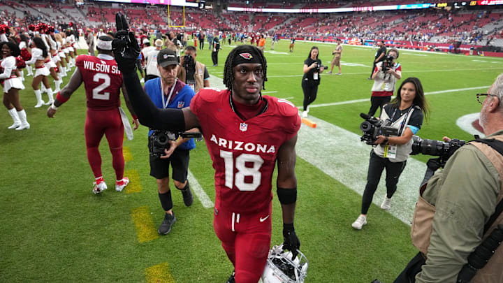 Arizona Cardinals receiver Marvin Harrison Jr. (18) walks off the field.