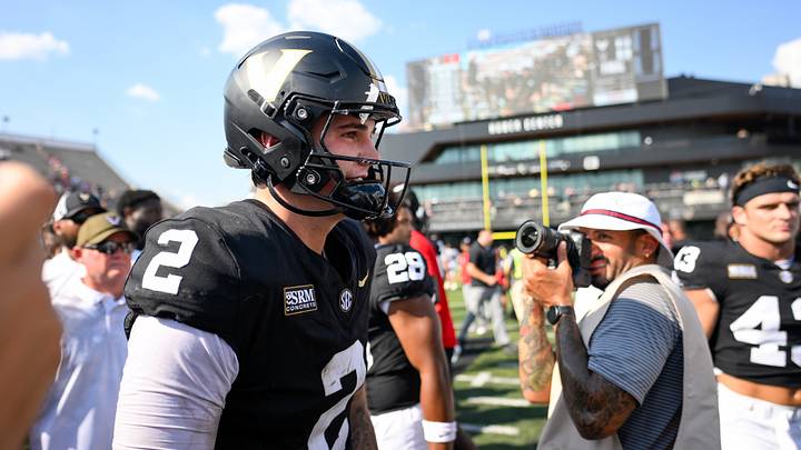 Sep 19, 2026; Nashville, Tennessee, USA; Vanderbilt Commodores quarterback Jared Curtis (2) celebrates the win against the NC State Wolfpack during the second half at FirstBank Stadium. Mandatory Credit: Steve Roberts-Imagn Images Sep 19, 2026; Nashville, Tennessee, USA; Vanderbilt Commodores quarterback Jared Curtis (2) celebrates the win against the NC State Wolfpack during the second half at FirstBank Stadium. Mandatory Credit: Steve Roberts-Imagn Images