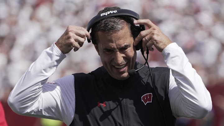 Sep 14, 2024; Madison, Wisconsin, USA; Wisconsin Badgers head coach Luke Fickell is shown during the first quarter of a game against the Alabama Crimson Tide at Camp Randall Stadium. Mandatory Credit: Mark Hoffman/USA TODAY Network via Imagn Images Sep 14, 2024; Madison, Wisconsin, USA; Wisconsin Badgers head coach Luke Fickell is shown during the first quarter of a game against the Alabama Crimson Tide at Camp Randall Stadium. Mandatory Credit: Mark Hoffman/USA TODAY Network via Imagn Images