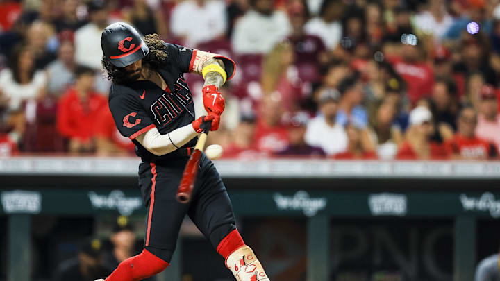 Cincinnati Reds second baseman Jonathan India (6) bats against the Pittsburgh Pirates in the eighth inning at Great American Ball Park on Sept 20.