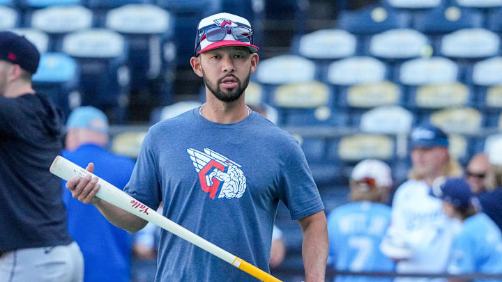Sep 4, 2024; Kansas City, Missouri, USA; (Editors Notes: Caption Correction) Cleveland Guardians field coordinator Kai Correa looks on batting practice against the Kansas City Royals prior to a game at Kauffman Stadium. Mandatory Credit: Denny Medley-Imagn Images Sep 4, 2024; Kansas City, Missouri, USA; (Editors Notes: Caption Correction) Cleveland Guardians field coordinator Kai Correa looks on batting practice against the Kansas City Royals prior to a game at Kauffman Stadium. Mandatory Credit: Denny Medley-Imagn Images